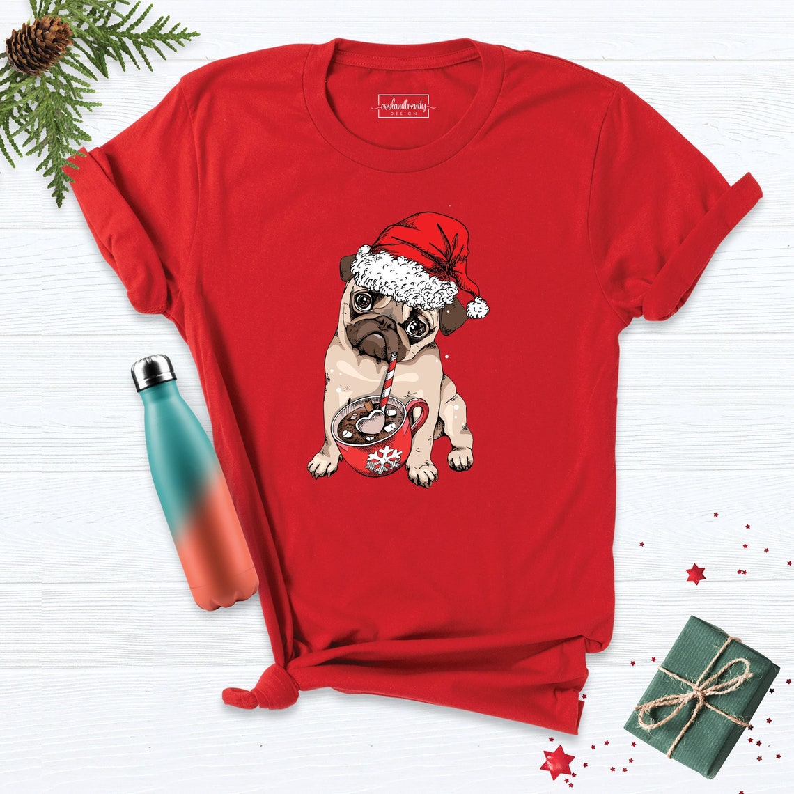 Christmas Santa Dog Drinking Coffee Shirt