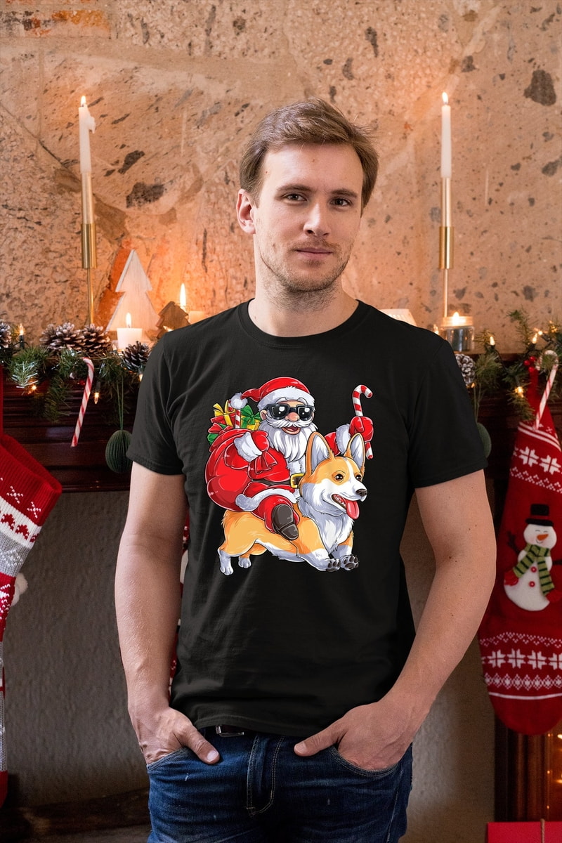Christmas Santa Claus Riding Corgi Shirt