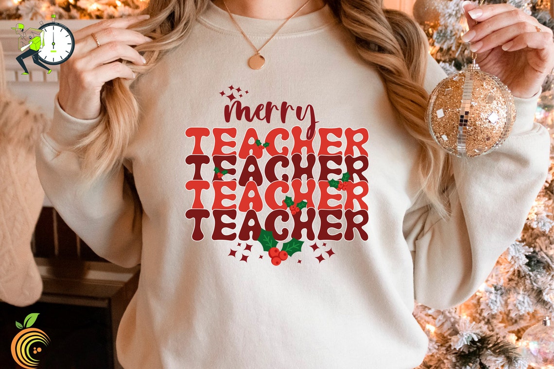 Retro Merry Teacher Christmas Shirt