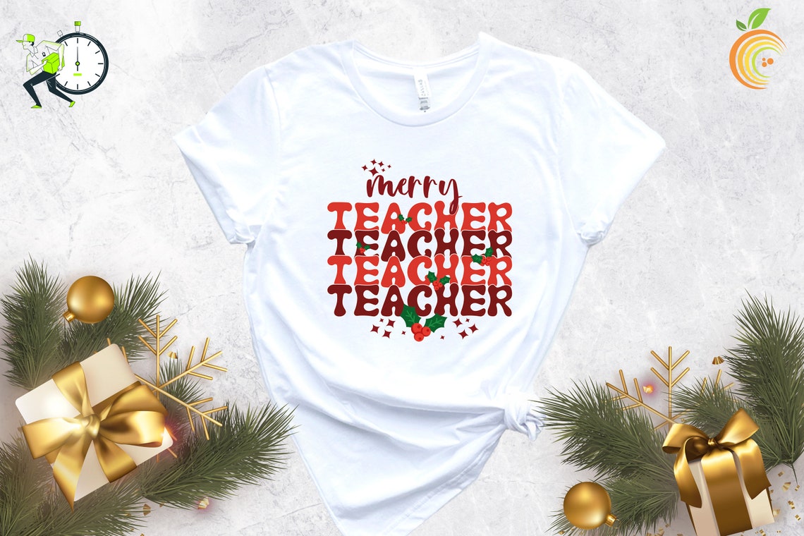 Retro Merry Teacher Christmas Shirt