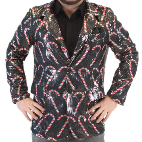 Sequin Candy Cane Ugly Christmas Blazer Jacket