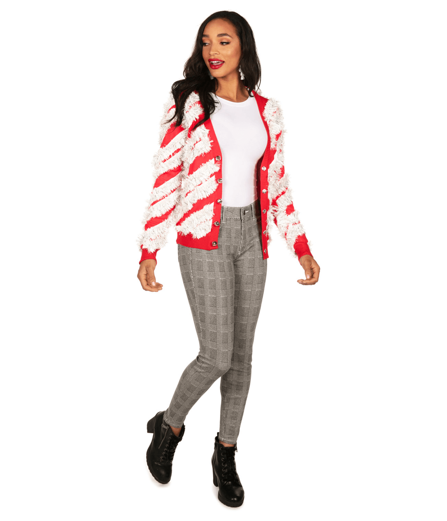 WOMEN'S CANDY CANE TINSEL CARDIGAN