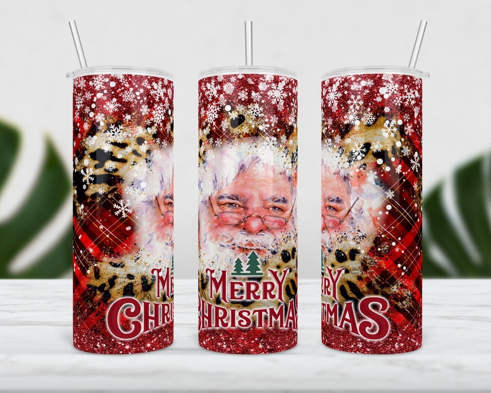 Merry Christmas Satan Claus With Glitter Red Pattern And Snow Pattern