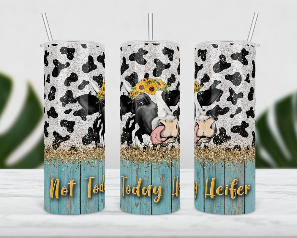 Not Today Heifer Dairy Cow With Sunflowers And Glitter White Cow Pattern