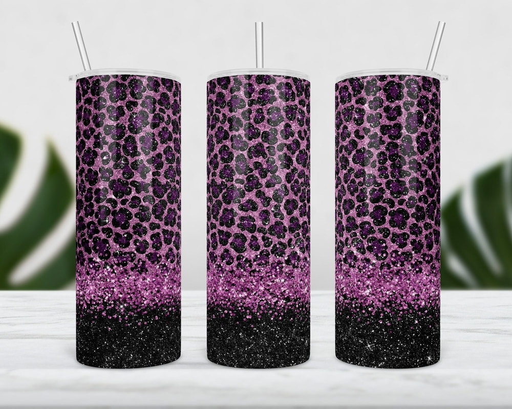 Glitter Purple Leopard Pattern With Glitter Black Pattern On Bottom