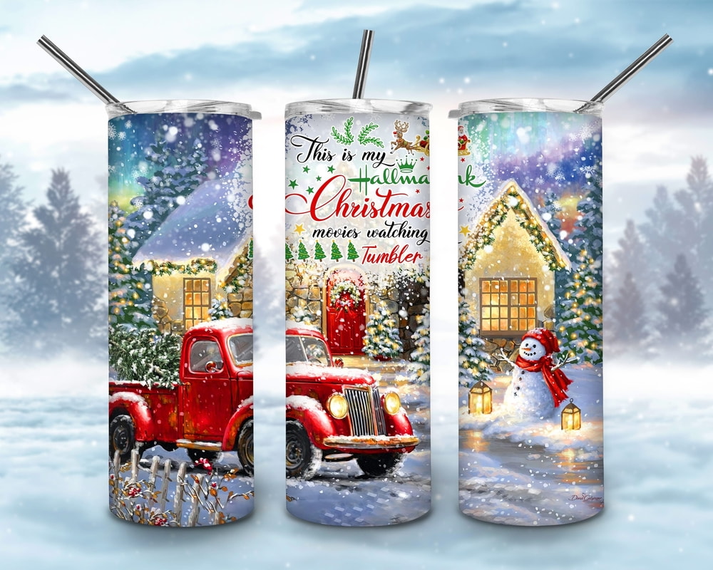 Hallmark Christmas Movie Merry Christmas With Winter Scene And Snowman Xmas And Red Truck