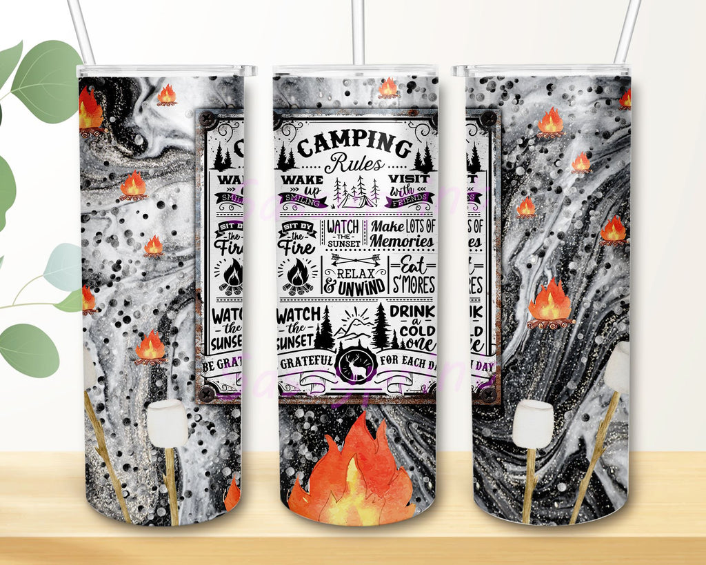 Camping Rules Wake Up Burn Flame Fire Gifts For Camping Lover Skinny Tumbler