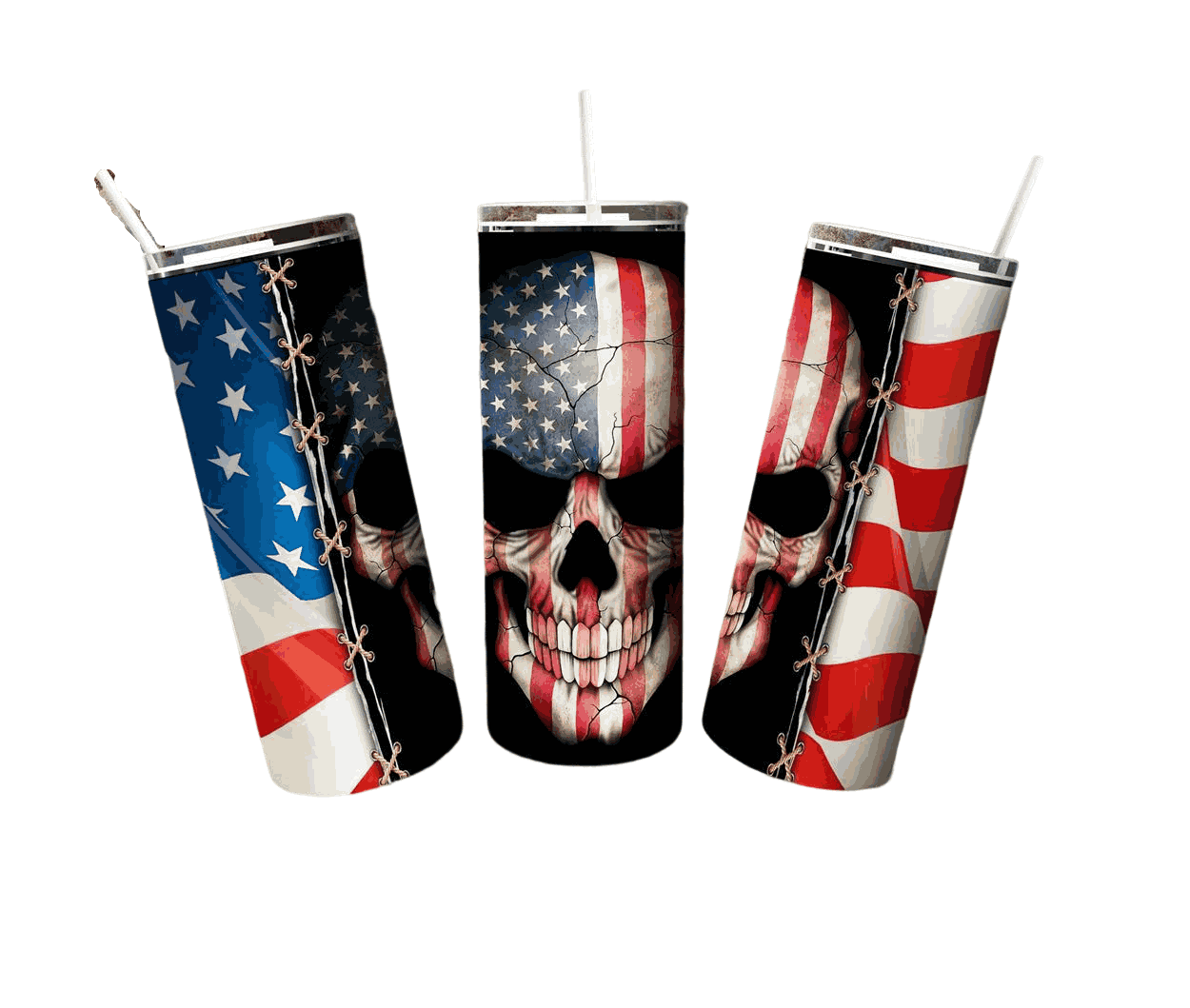 4th Of July With Big Skull In The Middle And American Flag On Both Sides