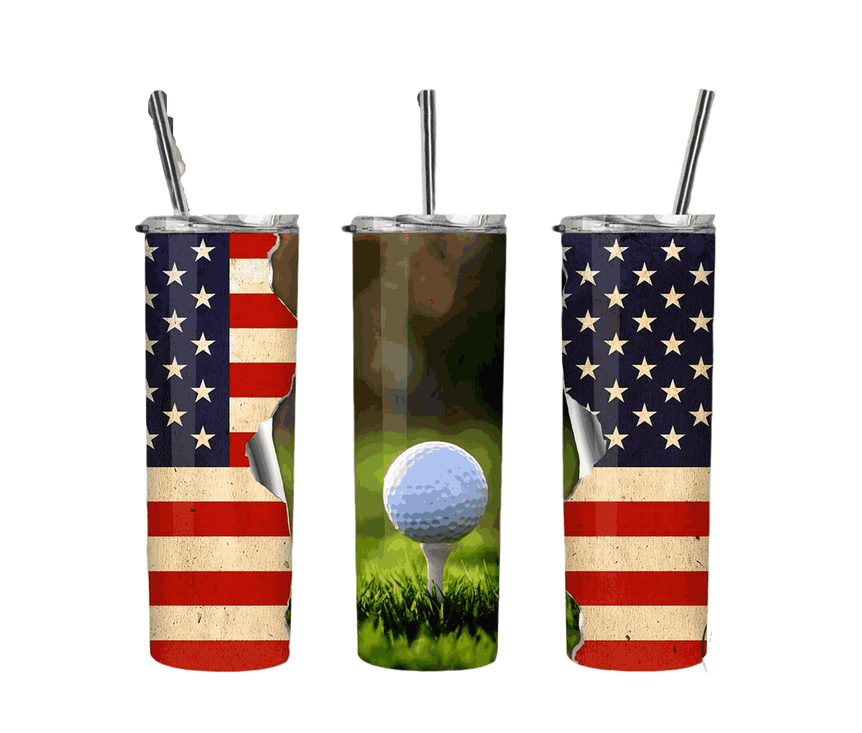 4th Of July Patriotic Golf With American Flag On Both Sides And Seamless Grass