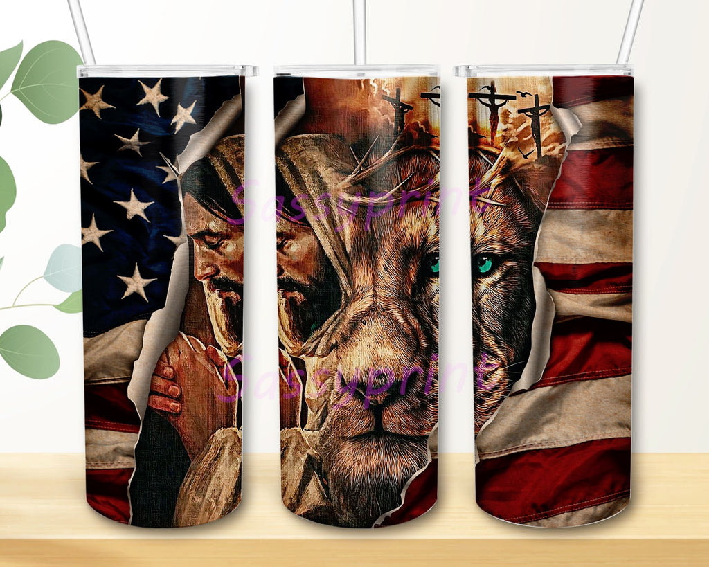 Jesus Christ American Flag Beautiful Gifts For Lion Lover Skinny Tumbler