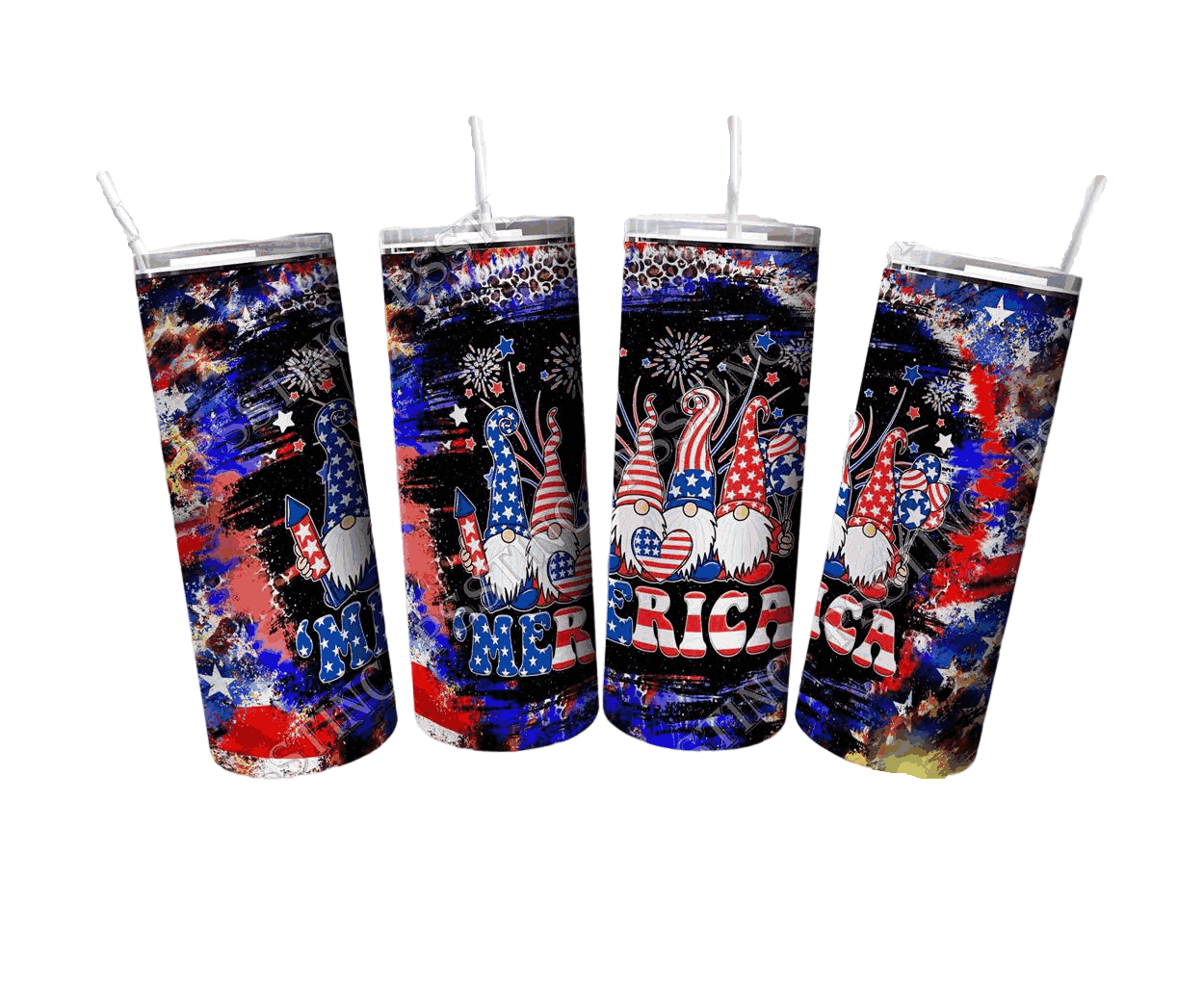 4th Of July With Three Merica Gnome On Seamless Leopard Patriotic Background