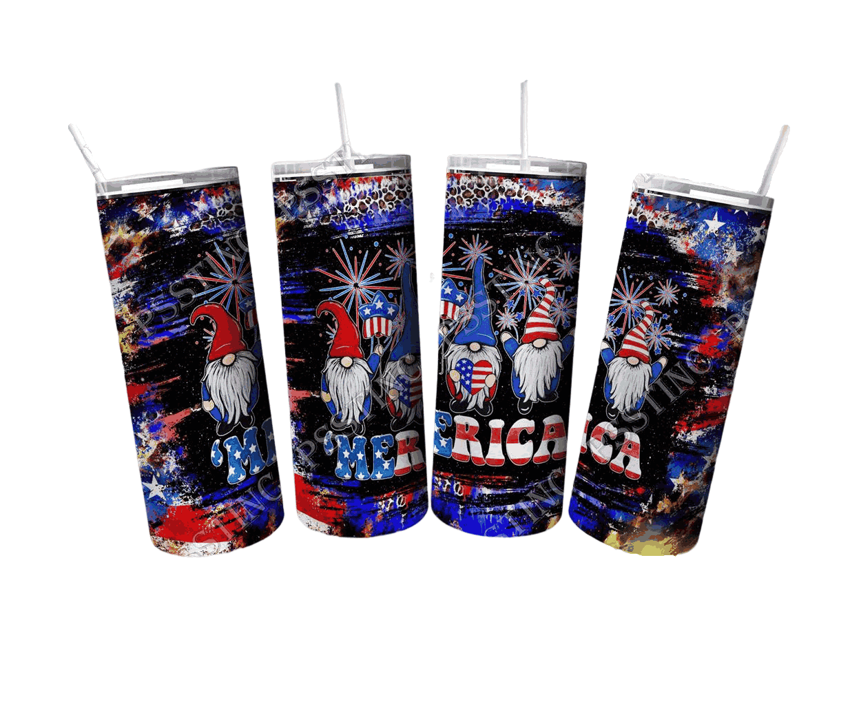 4th Of July With Three America Gnome And Seamless Leopard Patriotic