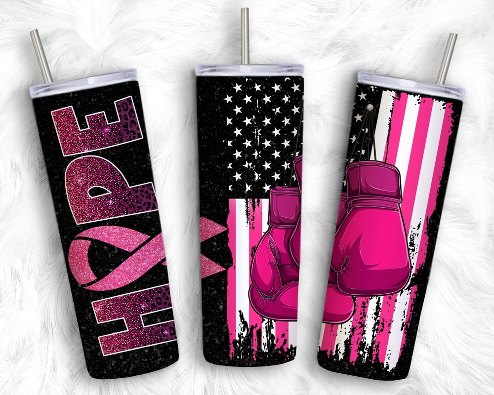 Hope Breast Cancer Awareness Glitter Women Pink Ribbon Support And USA Flag