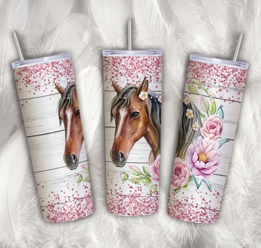 Horse With Flowers Seamless Floral Horse In Wild Life With Glitter Pink Pattern