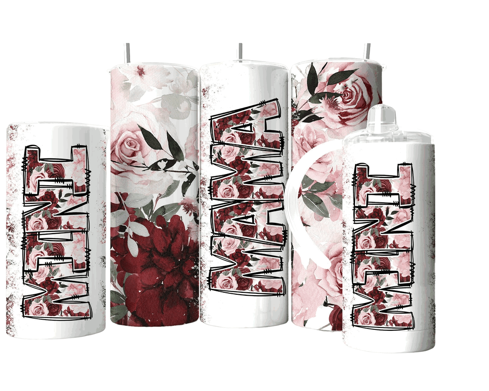 Mama Mini Pink Burgundy Red Rose Floral On White Back Ground