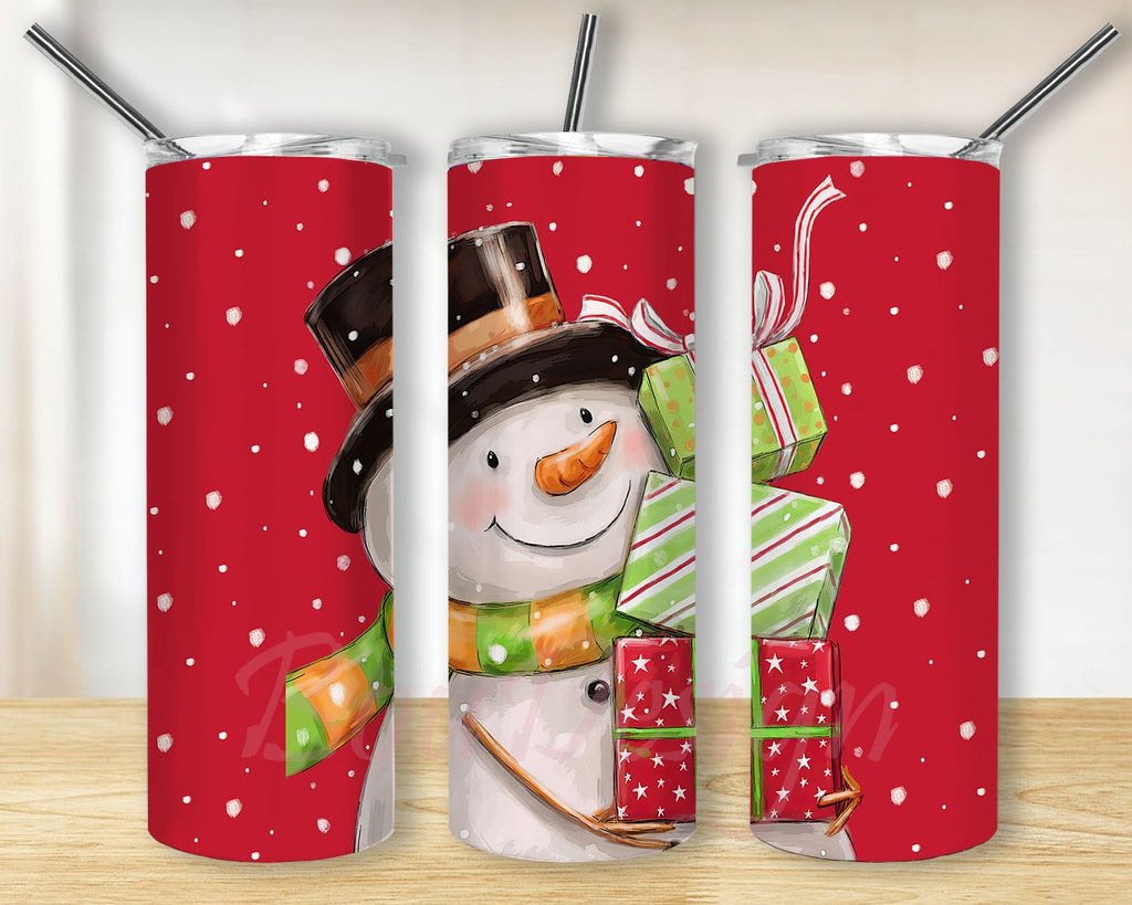 Xmas Beautiful In The Winter Snowman With Box Gifts Skinny Tumbler