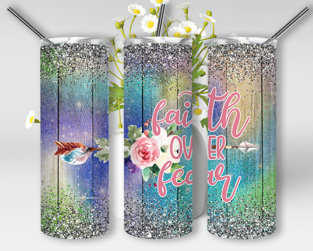 Faith Over Fear Vintage Coloful Gifts For Flower Lover Skinny Tumbler