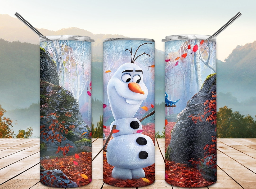 Frozen Cartoon Movies Character Snowman With Forest Skinny Tumbler