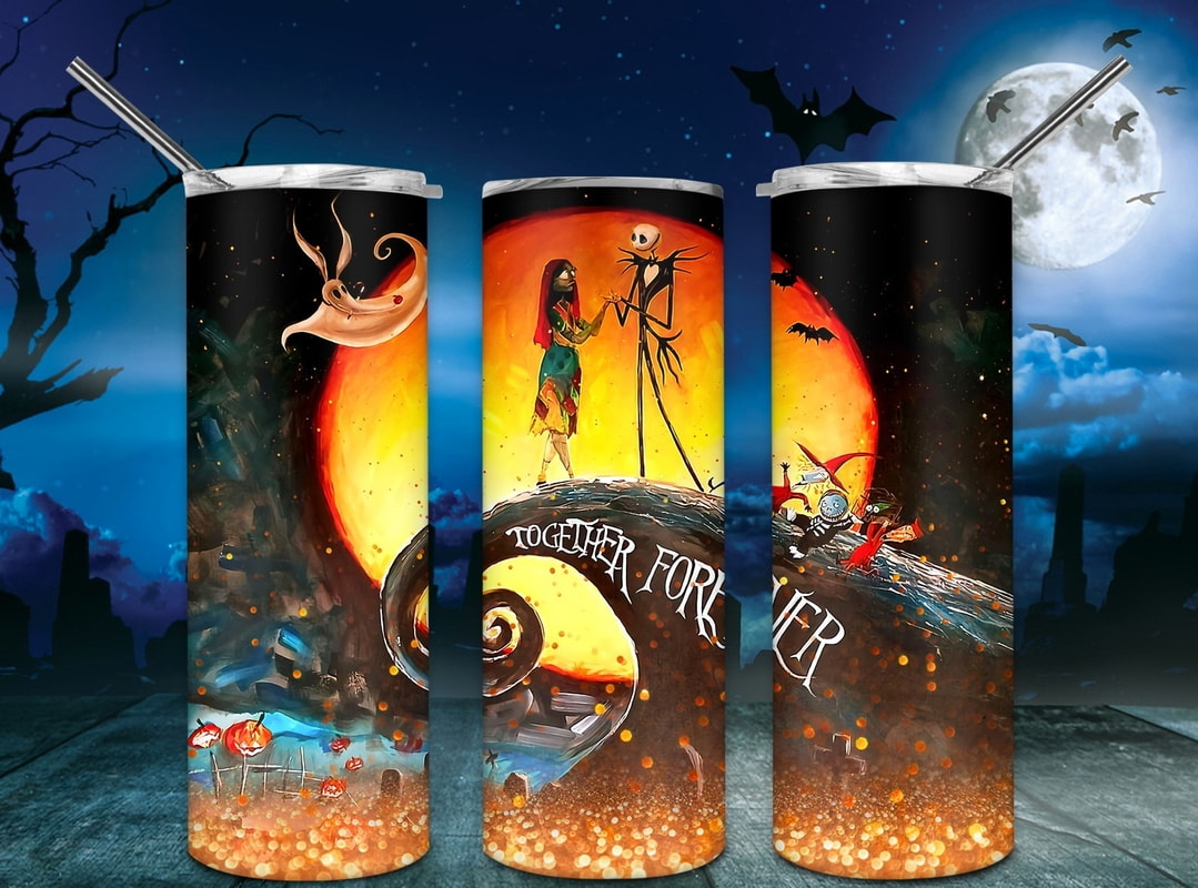 Jack and Sally Together Forever Beautiful Moon Nightmare Before Christmas Skinny Tumbler
