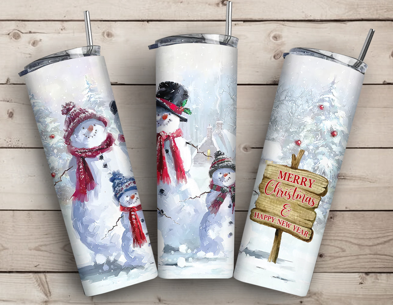 Christmas And New Year Beautiful Family Snowman Skinny Tumbler