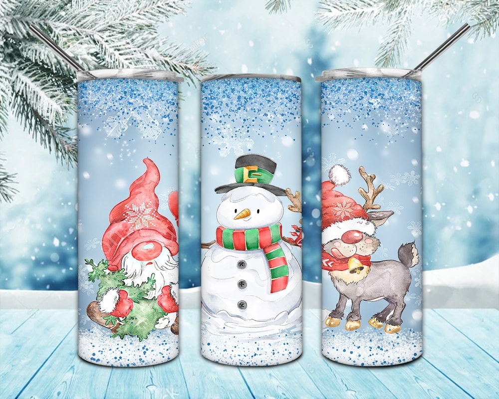 Christmas Gnome Santa Claus With Deer And Snowman Skinny Tumbler