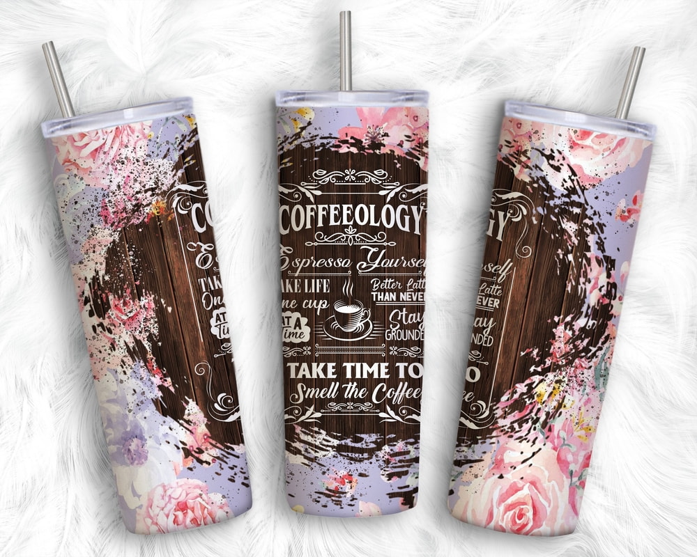 Coffeeology Smell Coffee Template With Seamless Pink Floral Vintage