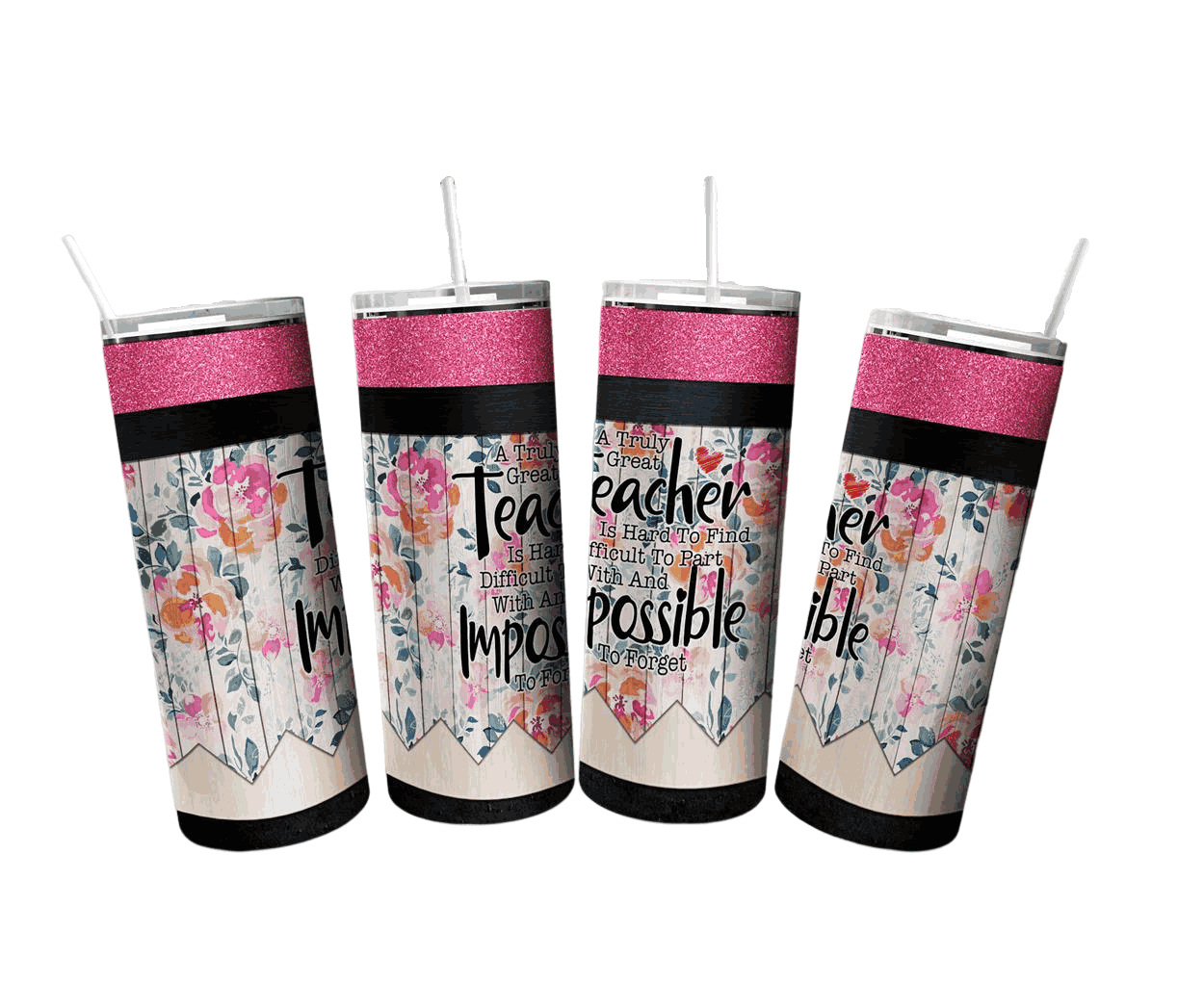A Truly Great Teacher With Seamless Flowers And Glitter Pink Pencil