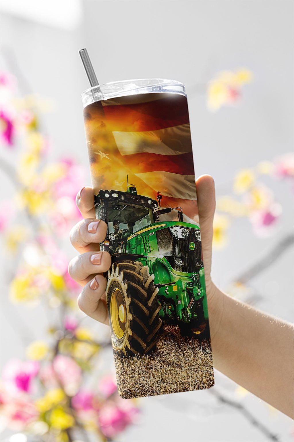 Farming Inspired Tractor Beautiful American Flag Gifts For Truck Lover Skinny Tumbler