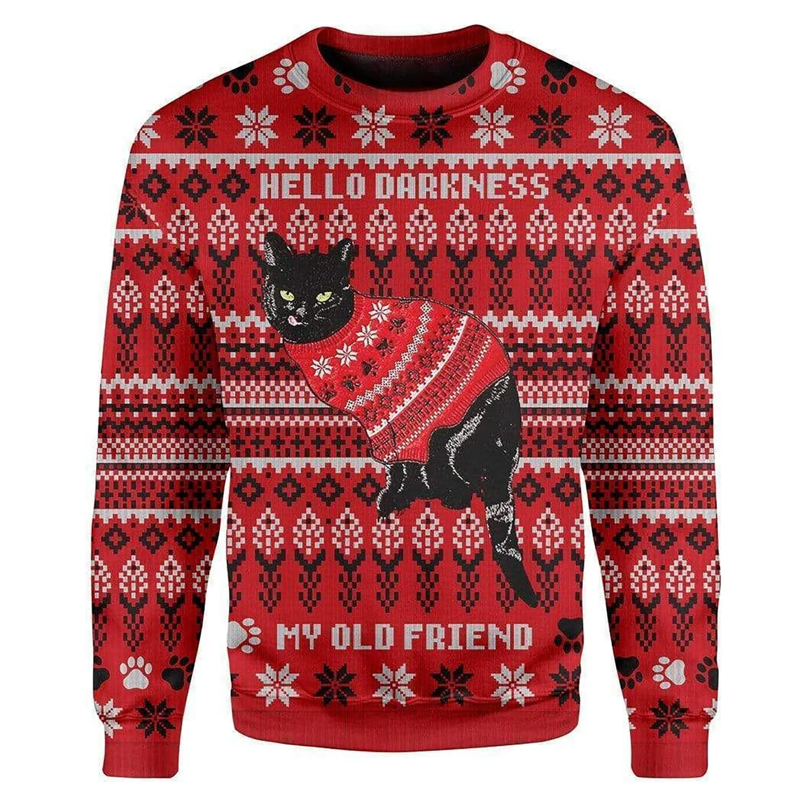 3D Black Cat Wear Red Sweater Christmas Sweater