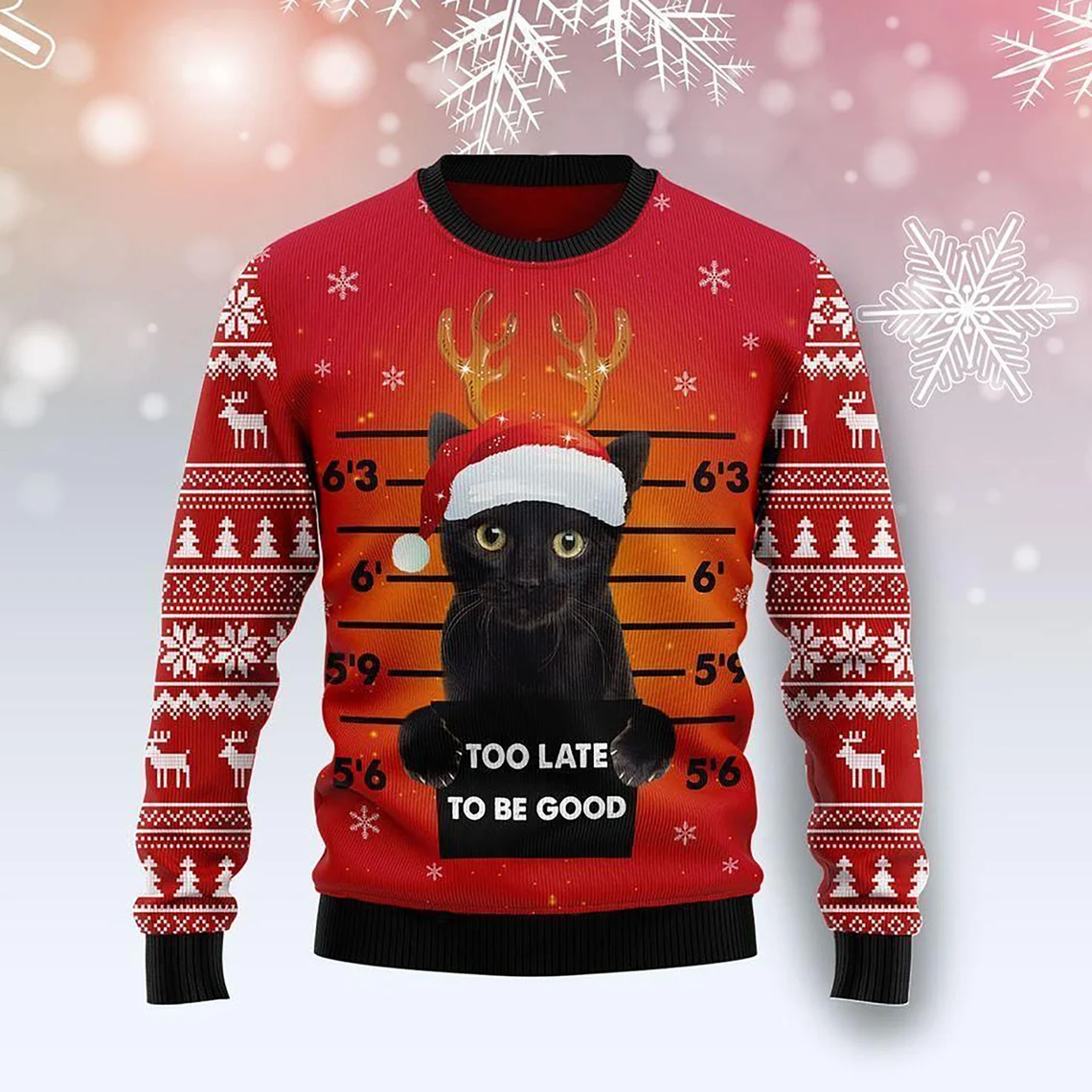 3D Cat Too Late To Be Good Christmas Sweater