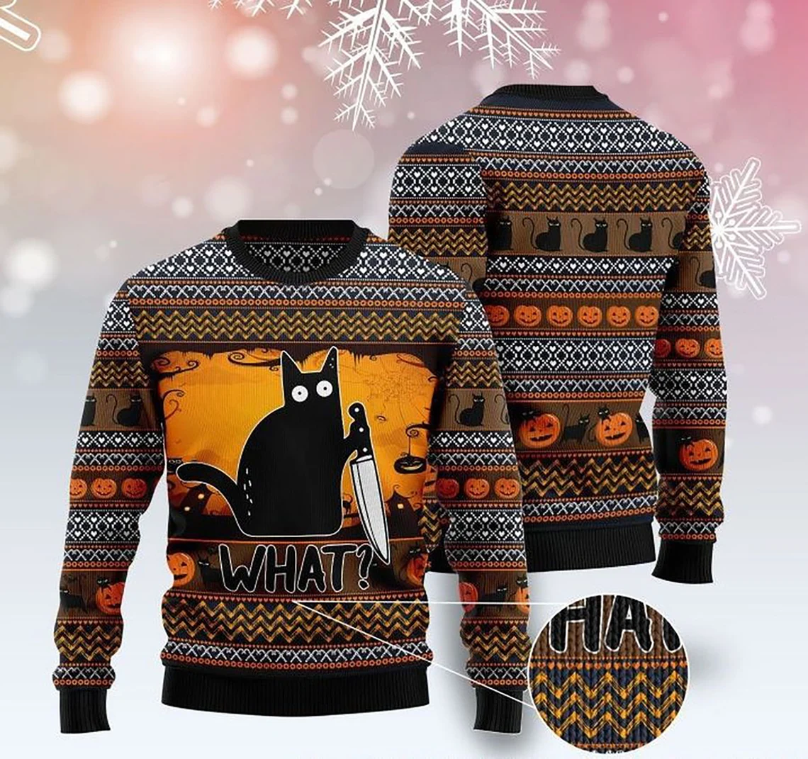 3D Cat What Murderous Black Cat With Knife Full Sweater