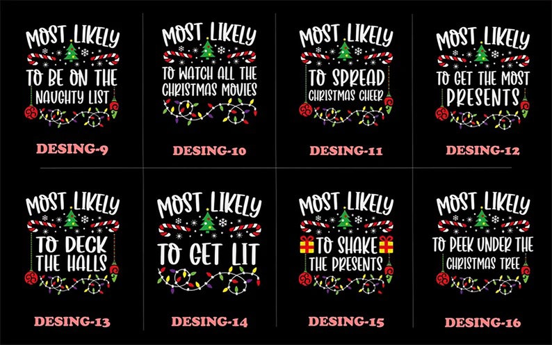 48 Quotes Most Likely To T-Shirt, Family Matching Christmas Shirts