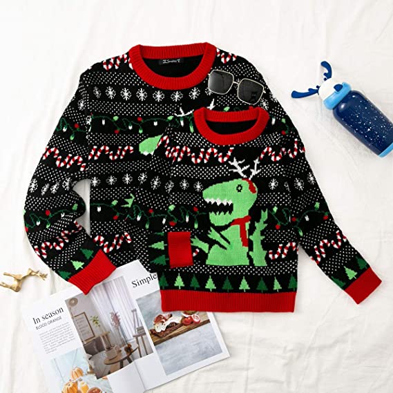 Green Dinosaur Family Christmas Sweater