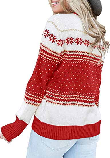 Women Ugly Christmas Red Snowflakes Holiday Knit Sweater