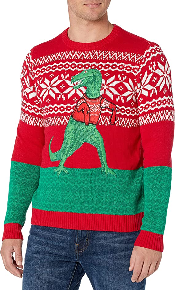 Men's Ugly Christmas Sweater Dinosaur