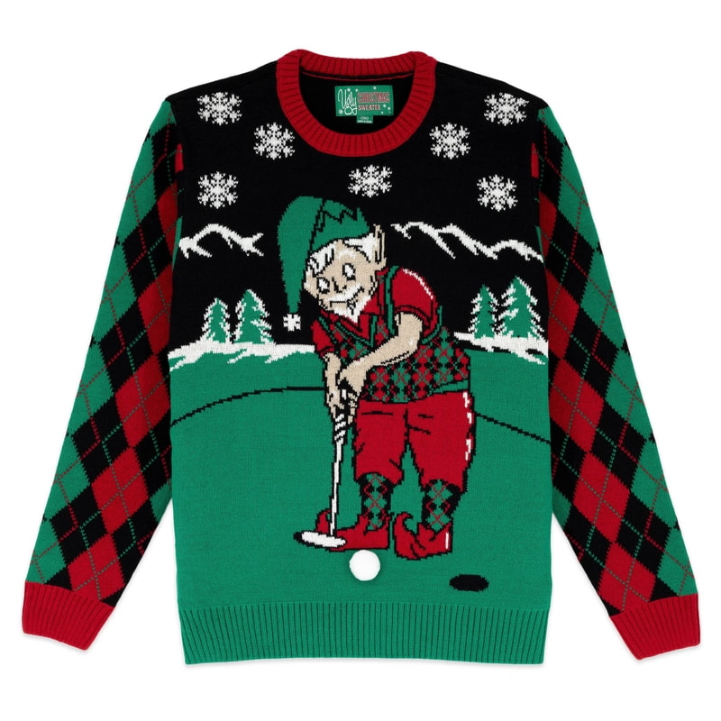 Elf Playing Golf Cute Christmas Sweater