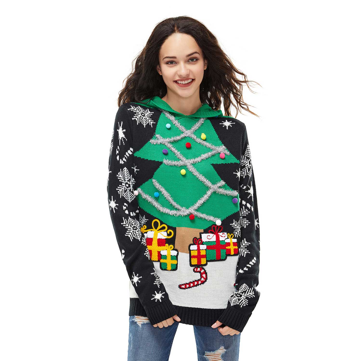 A Tinseltown Take on A Mens Knitted Funny Christmas Sweater Hoodie
