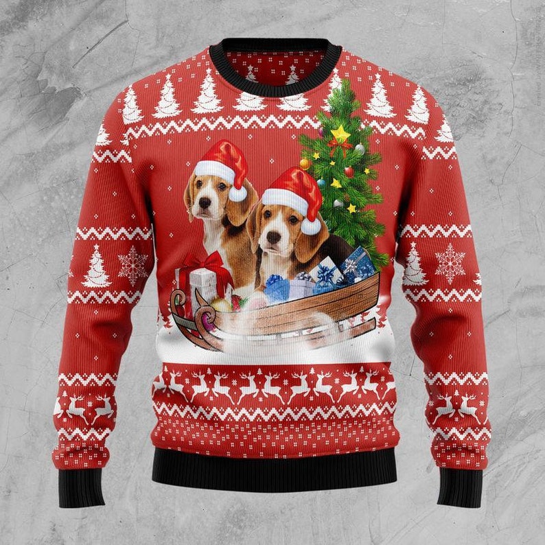 Beagle Dashing Dog Ugly Christmas Sweater