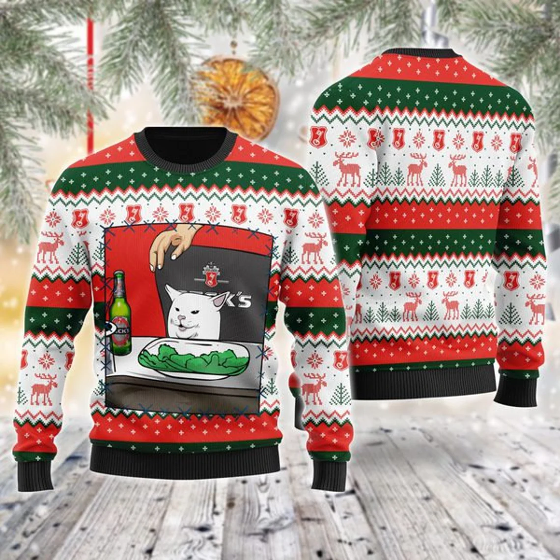 Beck's Beer Cat Meme Christmas Ugly Sweater
