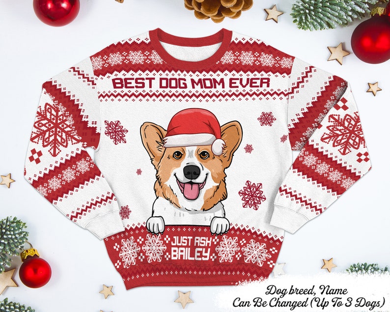 Best Dog Mom Ever Personalized Unisex Ugly Christmas Sweater