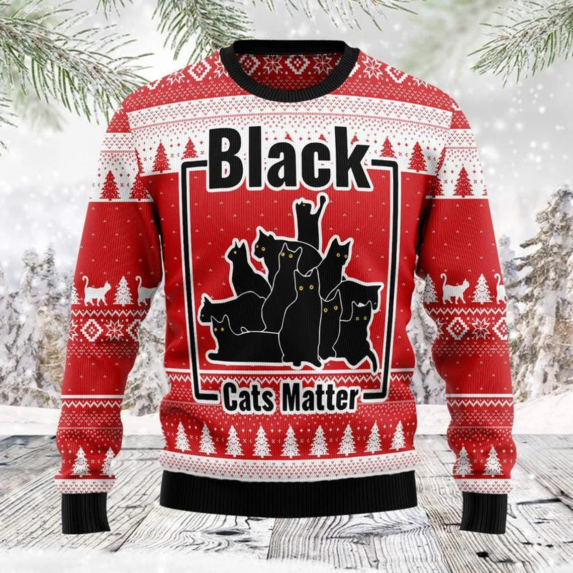 Black Cat Matter Ugly Christmas Sweater