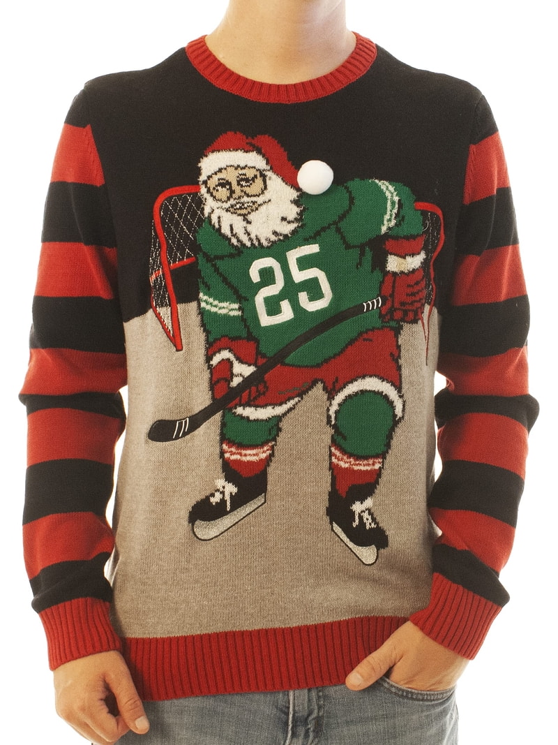 Black Hockey Santa Cute Christmas Sweater