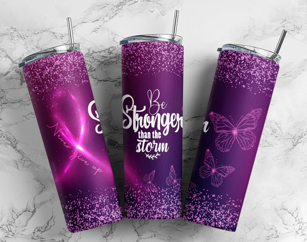 Breast Cancer Awareness Be Stronger Than The Storm Beautiful Purple Color Skinny Tumbler