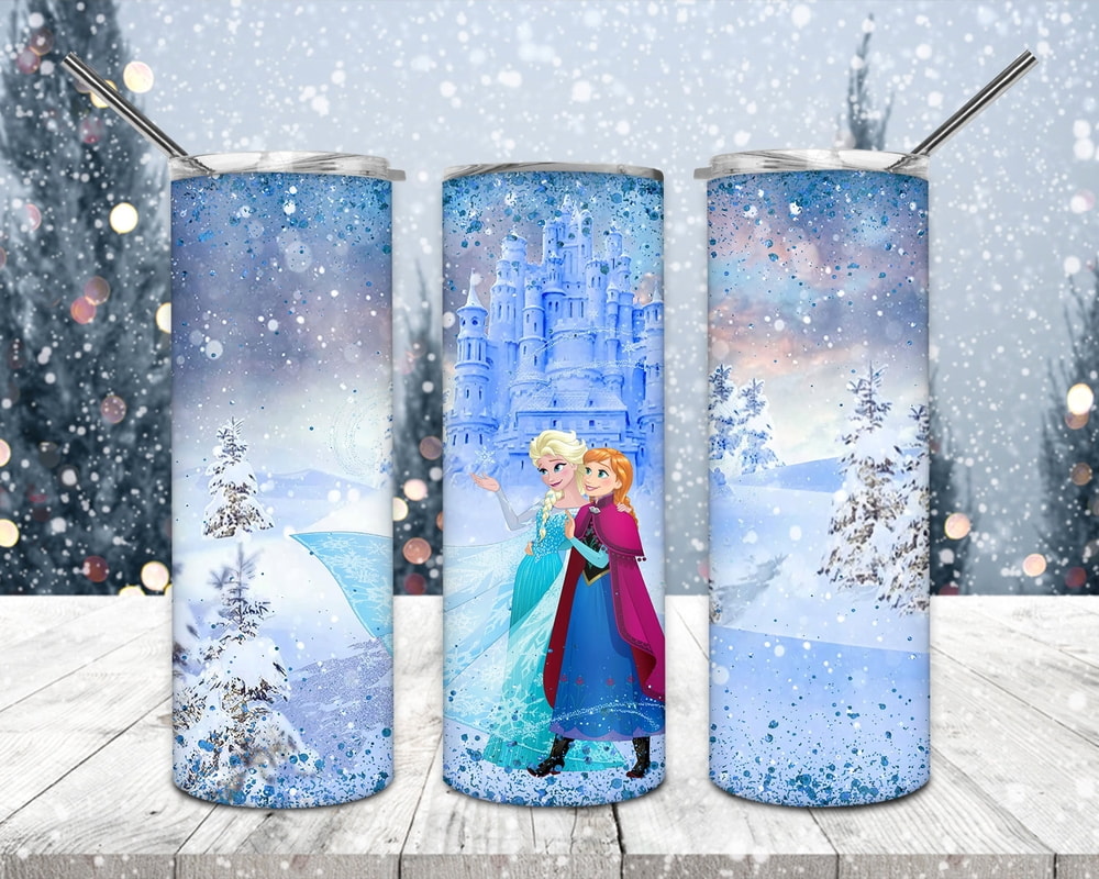 Cartoon Elsa Frozen Palace In The Winter With Snow 20oz 30oz Skinny Tumbler