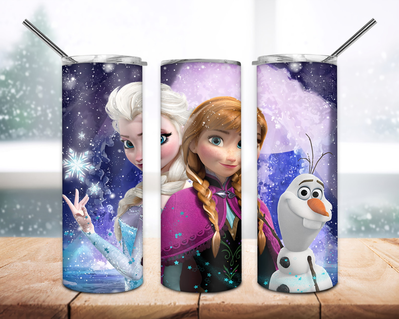 Cartoon Frozen Elsa and Anna Beautiful 20oz 30oz Skinny Tumbler