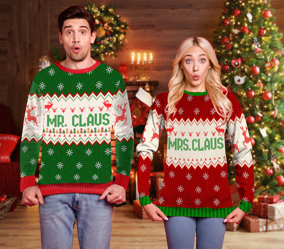 Christmas Couple Ugly Sweater Mr And Mrs Claus