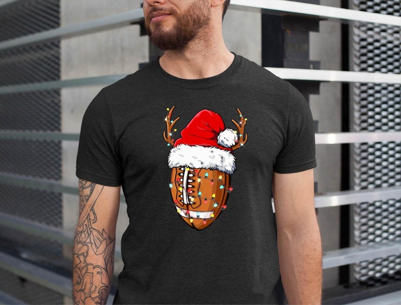 Christmas Football Santa Hat Shirt, Sports Xmas Tee