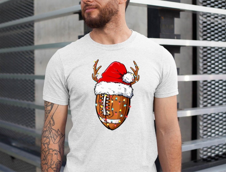 Christmas Football Santa Hat Shirt, Sports Xmas Tee