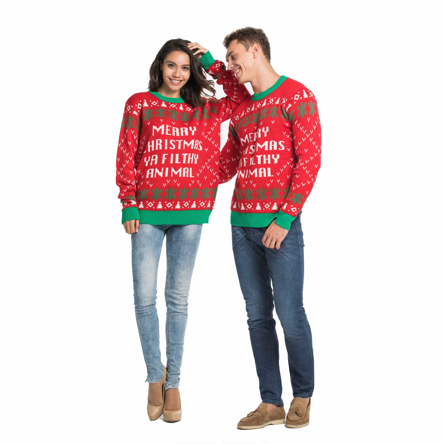 Couples Ugly Christmas Sweater with Rude Slogan