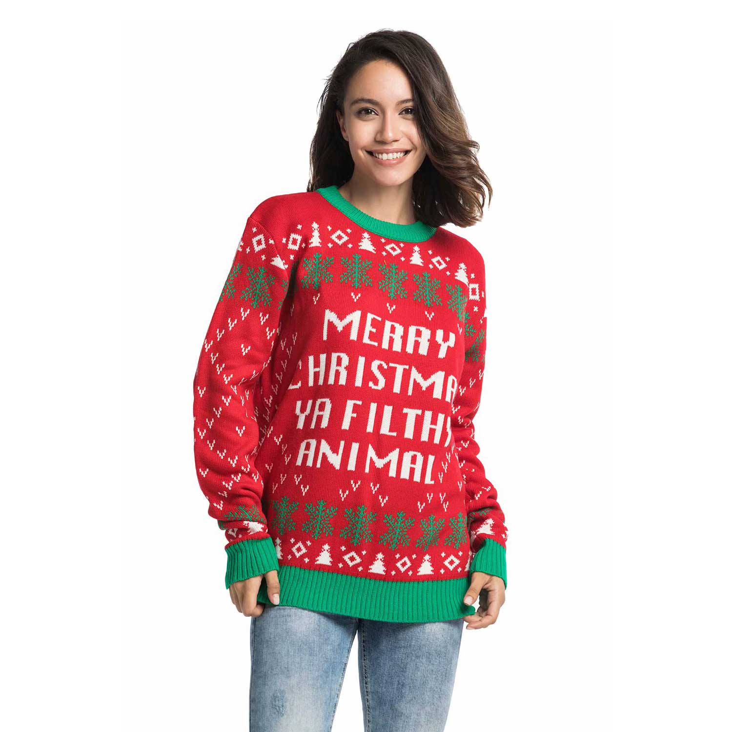 Couples Ugly Christmas Sweater with Rude Slogan